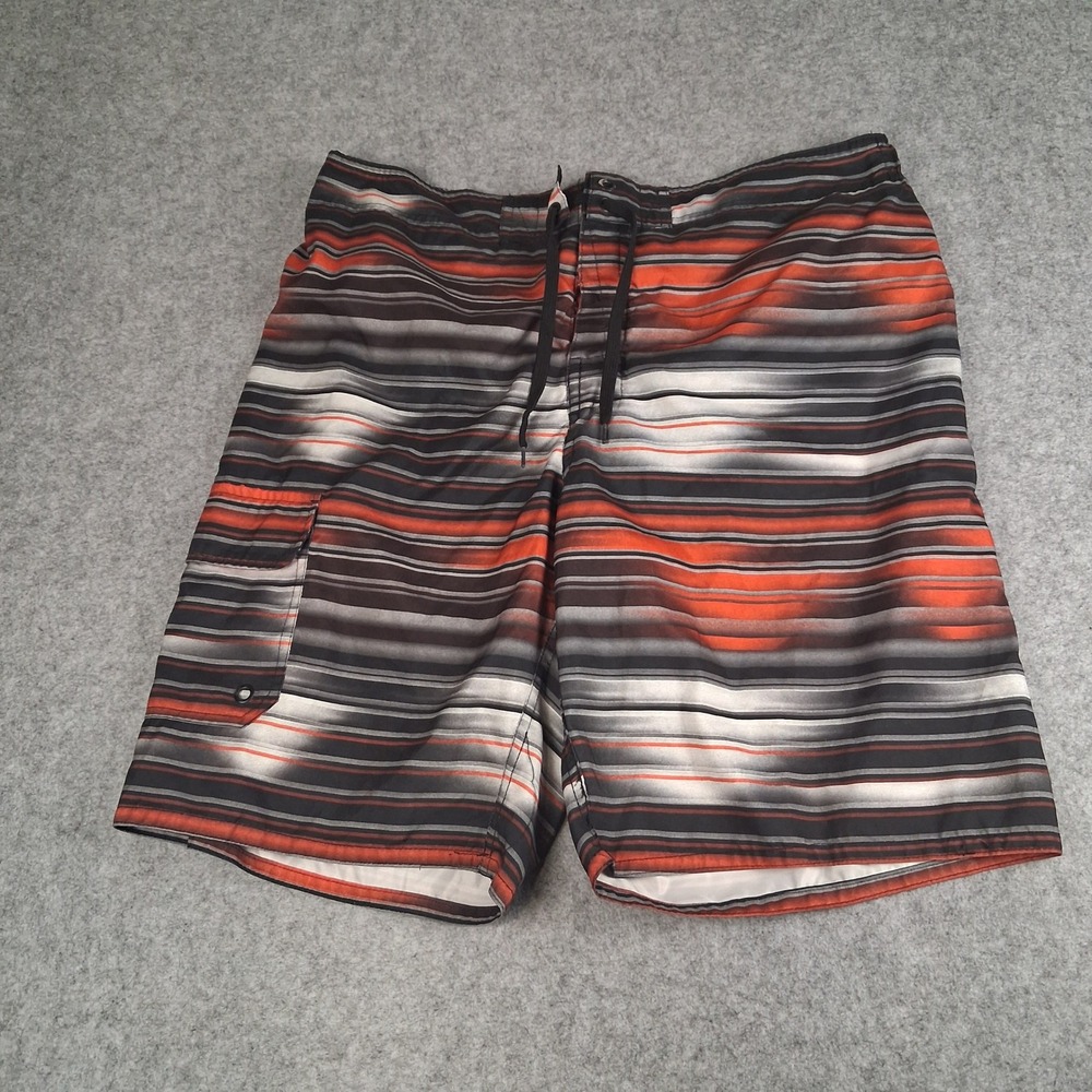Joe Boxer Board Shorts Mens XL Orange Striped Mesh Lined Swim Trunk Cargo Pocket